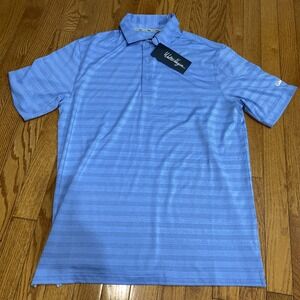 Walter Hagen Texture Stripe‎ Golf Polo Shirt Small Grey Sky Daybreak Blue